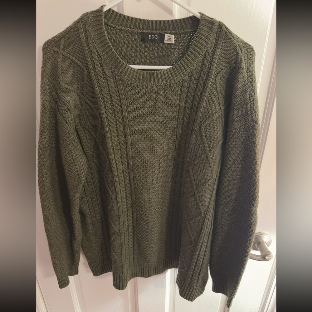 BDG Urban Outfitters Forest Green Cable Knit elbow patch sweater